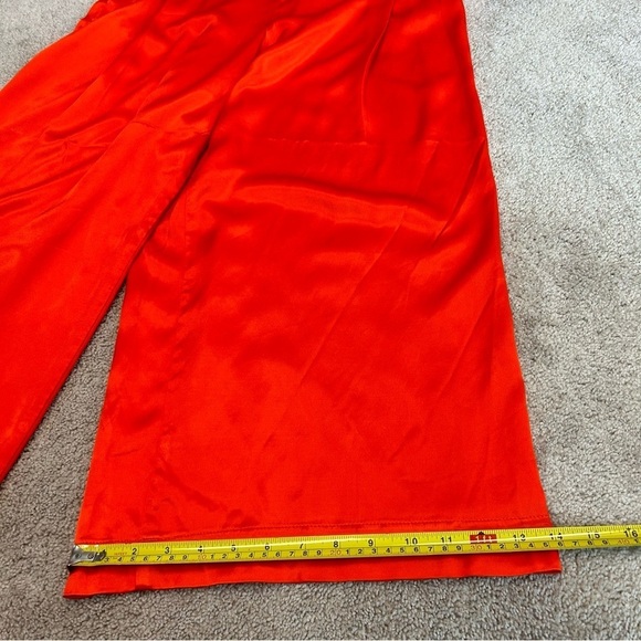 Zara RARE Orange Satin Effect cropped pants wide leg culottes gold buttons Sz XL - Picture 13 of 15